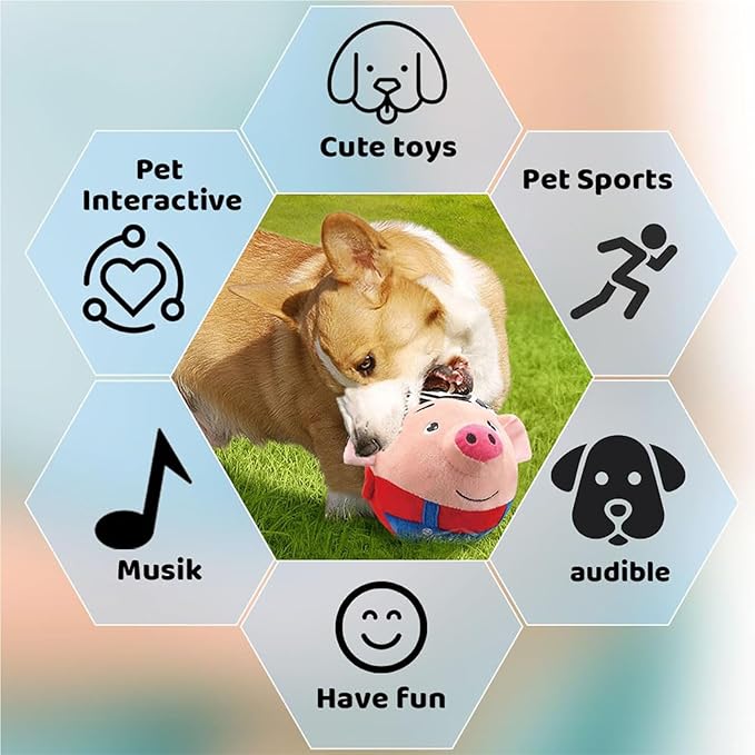 Interactive Dog Toys,Active Moving Pet Plush Toy with Recording and Music Modes, Jumping Squeaky Song shaking Interactive Dog Ball,Rechargeable Dog Toys to Keep Them Busy,Plush Pet Toy(Smile Blue Pig)