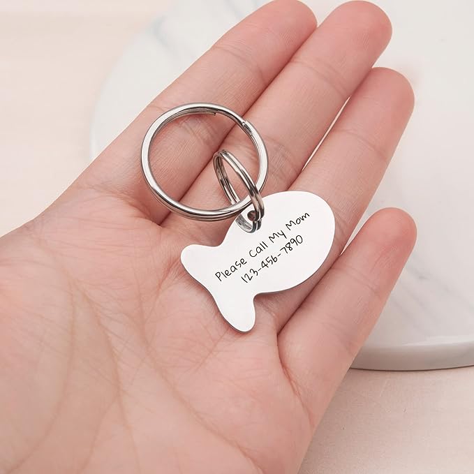 Anavia Small Size Dog Cat ID Tags, Small/XS Personalized Color Plated Stainless Steel Puppy Kitten Name Tags, Customized Engraved Nameplate Pet Collar Tag (Black, Fish)