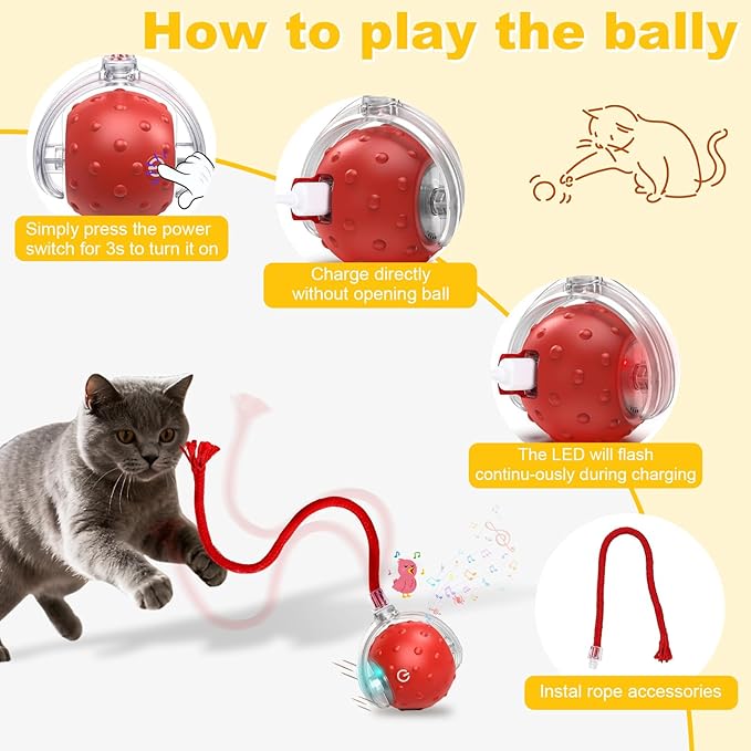 3-Pack Interactive Cat Toys Ball for indoor Cats＆Dog,Automatic Cat Toy with Smart Obstacle Avoidance & Bird Chirps,Includes 8 Cat Spiral Spring,Cat Enrichment Toys for Indoor Cats(Red Blue Orange)