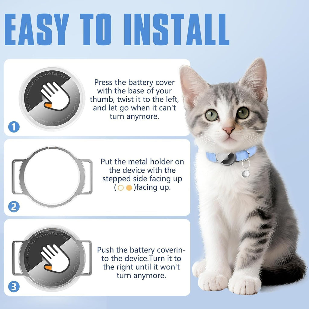 AirTag Cat Collar, Elastic Tracker Collar with Airtag Holder and Bell | Compatible with Apple Air Tag, Lightweight & Scratch Resistant, Adjustable Stepless GPS Pet Collar for Cats Kittens, Blue