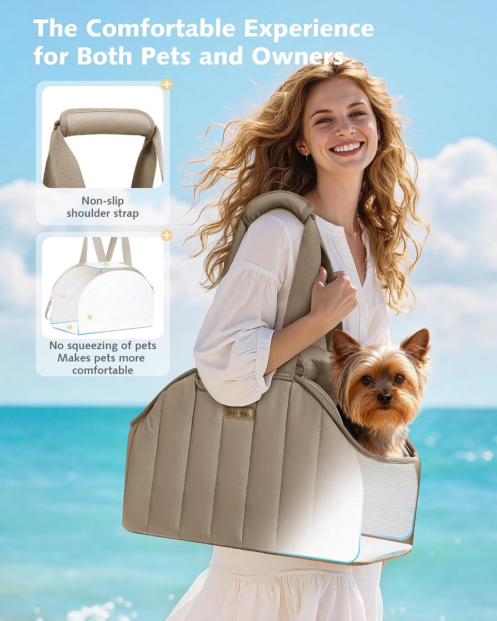 Pecute Dog Purse Carrier, Lightweight Dog Carriers for Small Dogs,Khaki | Breathable mesh,Foldable,Paper-textured fabric is water-repellent,Built-in safety rope,Machine washable,Under 6.6lbs