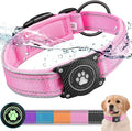 Airtag Dog Collar with Waterproof Air Tag Holder, Luminous Reflective, Soft Padded, Adjustable Nylon Pet Collar for Small Medium Large Heavy Duty Dogs,Pink, XL