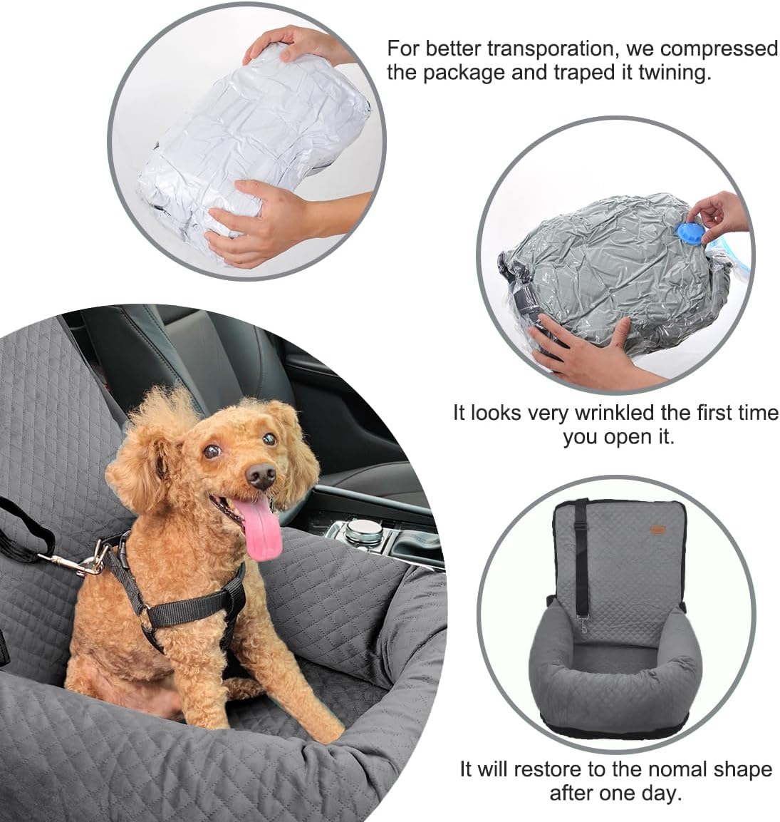 Dog Car Seat for Small Medium Dogs Pet Up to 40 lbs Gray | Detachable Washable, Soft Pet Booster Travel Bed for Front & Seat with Safety Leash Belt