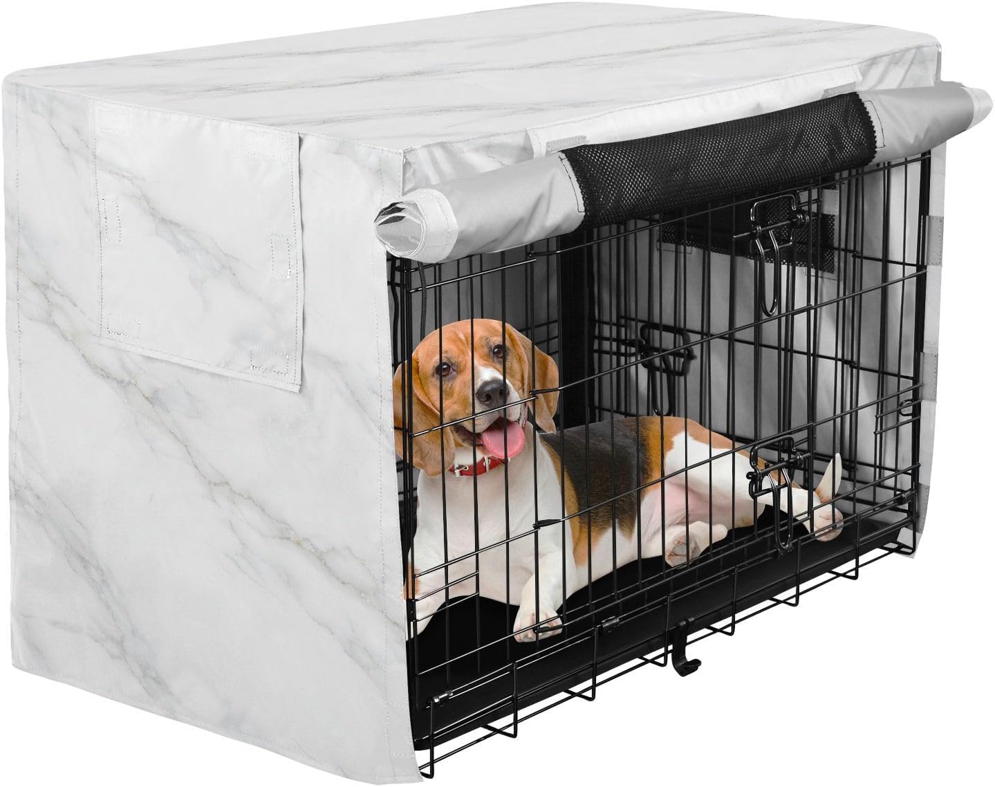 White Marble Dog Crate Covers Breathable Dog Kennel Cover Windproof Waterproof Privacy Shading Fit for 30IN Wire Dog Cage
