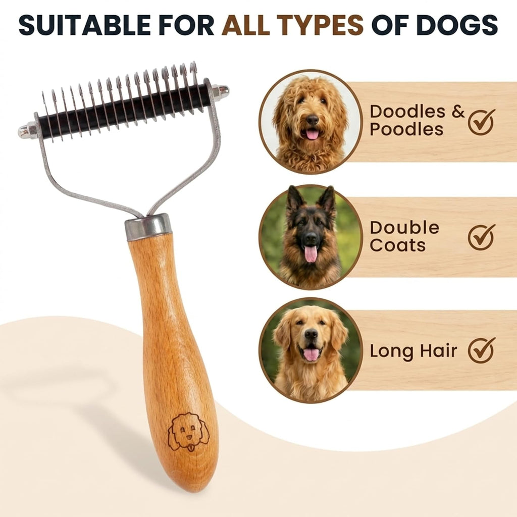 Dematting Comb for Dogs, Undercoat Rake Grooming Tool For Matted Pet Hair | Best Dematting Brush For Doodles & Poodles, Detangling De Matted Hair, Tool For Removing Shedding Fur, Cat Deshedder Brushes