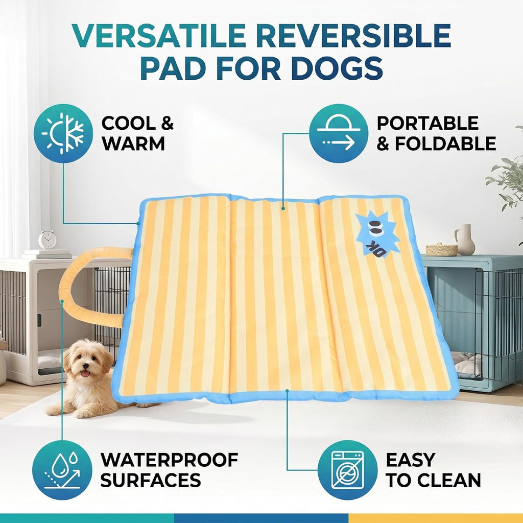 HEEPDD Reversible Dog Crate Pad, Cool Oxford Warm PU Sides | Pet Mat for Summer Winter, Foldable with Carry Handle, Non Slip Surface for Crates Cars Floors