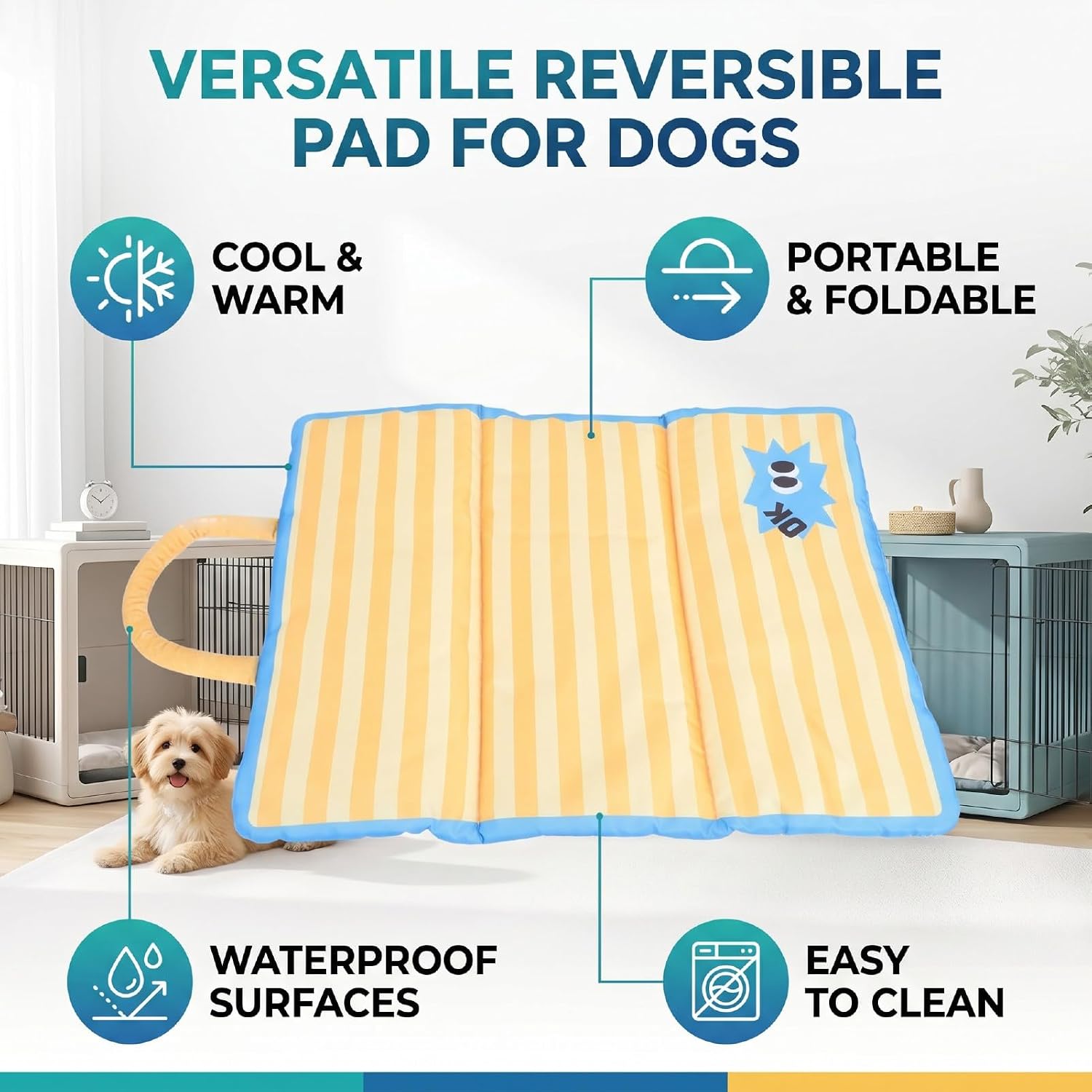 HEEPDD Reversible Dog Crate Pad, Cool Oxford Warm PU Sides | Pet Mat for Summer Winter, Foldable with Carry Handle, Non Slip Surface for Crates Cars Floors