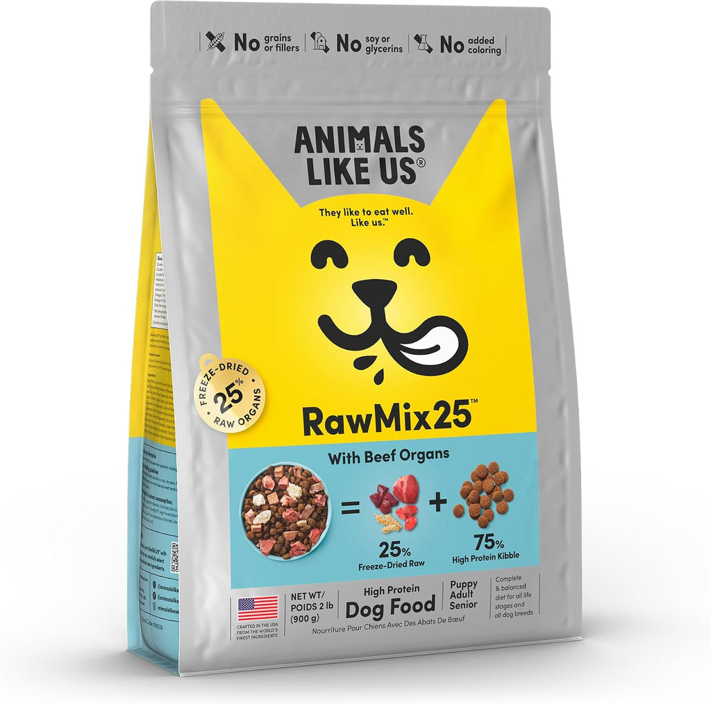 RawMix 25 Beef Freeze-Dried Dog Food, 2 lb | 25% Raw + Kibble, High Protein, Grain-Free, Organ-Rich, Made in the USA