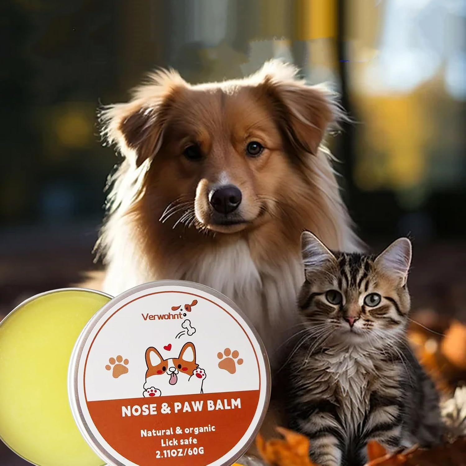 Paw Balm Dogs, Dog Paw Protector and Healing for Dry, Cracked Feet and Nose | Lick Safe Dog Nose Balm for Dry Nose, All-Natural Cat Paw Balm Care for Pet's Paws and Nose from Snow, Salt, Sand, Ice