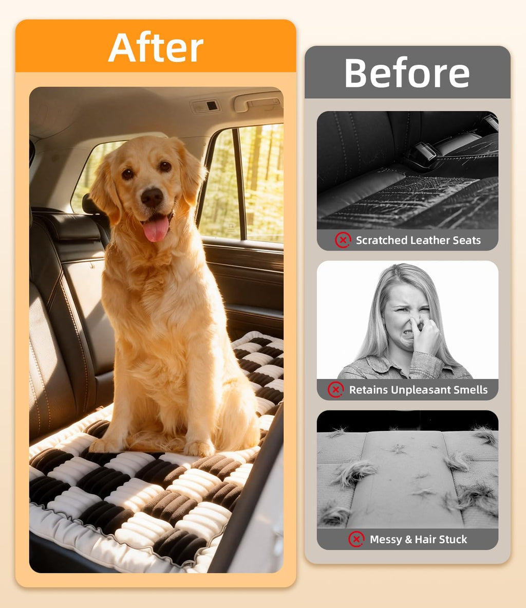 Dog Car Bed, Non-Slip Dog Seat Cover | Universal Back Seat Protector | Premium Chenille Comfort, Scratch Resistant, Silicone Backing & Machine Washable, Fits Most Cars, Trucks & SUVs