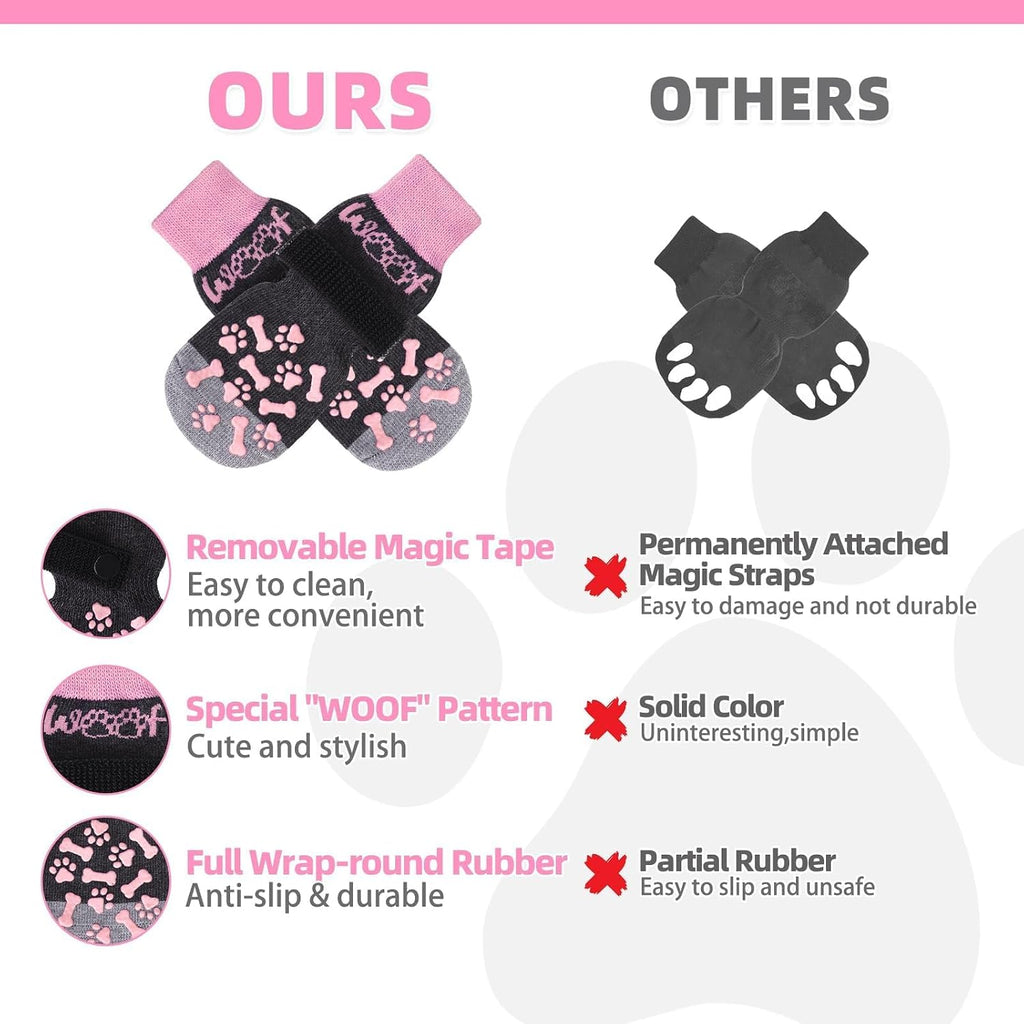 Dog Socks Shoes for Hot Pavement to Prevent Licking Paws, Winter Dog Boots&Paw Protector for Hardwood Floors Anti Slip,Traction Control Grip Booties for Small Medium Large Senior Dogs,Pink SM