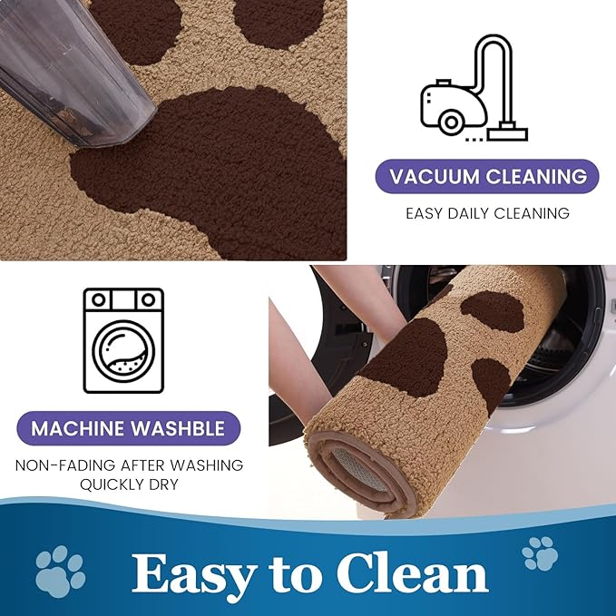 Buganda Dog Door Mat for Muddy Paws, Absorbent Dirt Trapper Washable Indoor Doormats, Non Slip Low-Profile Mud Mat for Dogs, Front Entrance Doormat for Inside Floor (70x24 Inches, Beige)