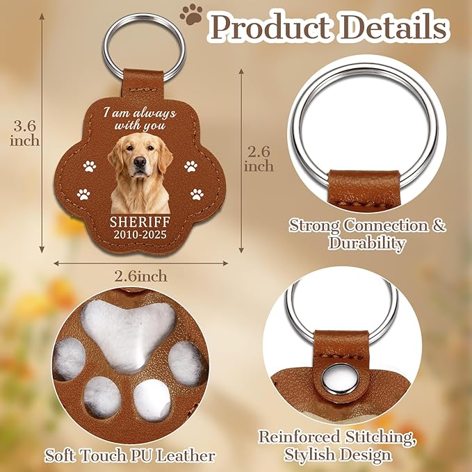Eunigem Personalized Pet Hair Keychain for Dogs Cats-Custom Paw Keychains for Dog Hair-Shaped Leather Keychain,Pet Memorial Gifts Remembrance Accessory Refillable Keepsake for Bag or Key (Color-2)