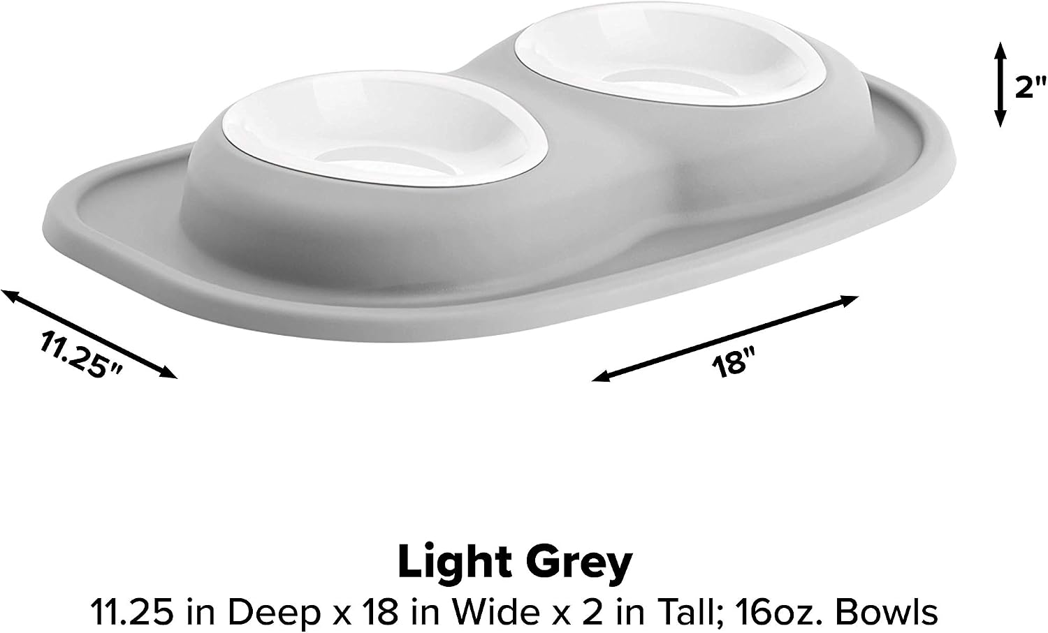 WeatherTech Double Low Pet Feeding System w/Plastic Dog/Cat Bowls - 16 oz (2 Cups) Light Grey (PDL1602LG)