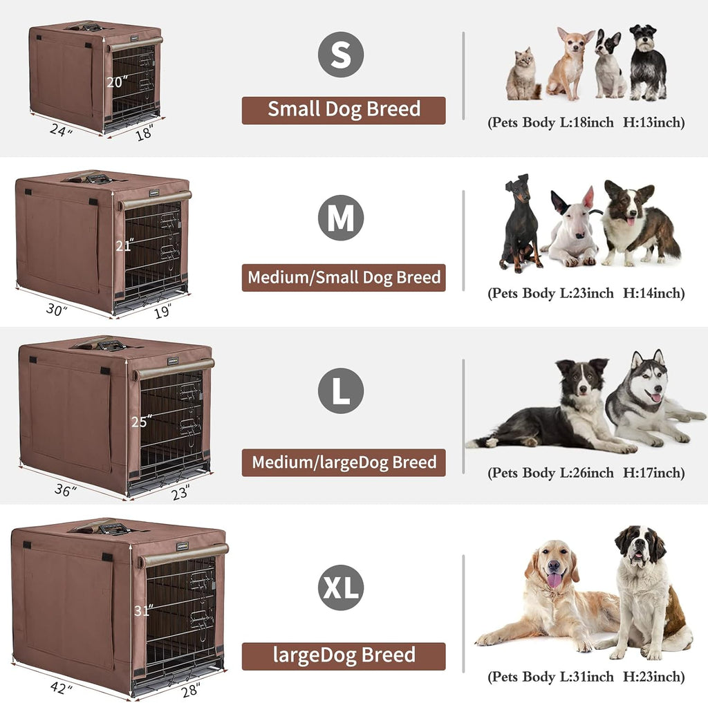 DONORO Dog Crates for Small Medium Size Dogs Indoor Double Door Dog Kennels & Houses for Puppy and Cats, Collapsible Metal Contour Dog Cages (Brown, 30.0" L x 19.0" W x 21.0" H)
