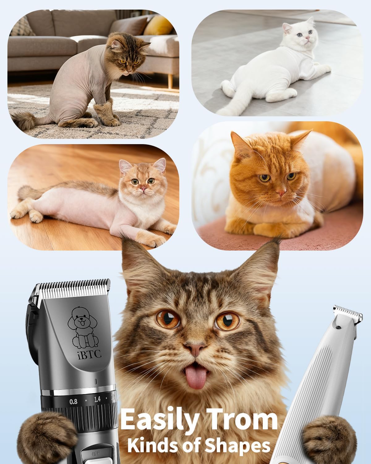 iBTC Dog Clippers and Paw Trimmer Kit 2 in 1 Low Noise Cordless Dog Clippers for Grooming Pet Hair Trimmers for Small and Large Dogs Cats Animals(Grey and White Set)