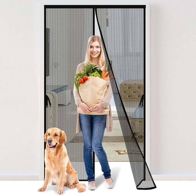 Magnetic Screen Door - Fits Door Opening 36x96 in, Actual Screen Size 38x97 in, Hands Free Mesh Partition,Heavy Duty Screen Door Mesh Curtain Keeps Bugs Out, Frame Hook & Loop, Pet and Kid Friendly