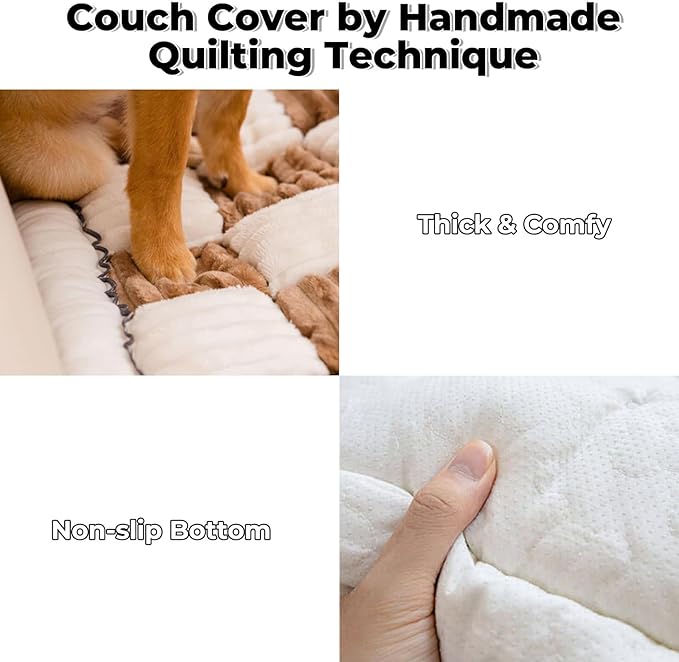 FUNNY FUZZY Pet Couch Covers for Sofa, Couch Covers for Dogs Washable Dog Couch Cover Protector Cream-Colored Furniture Sofa Covers for Dog Handmade Pure Cotton Pet Bed Mat (Brown, 23.6"×63")