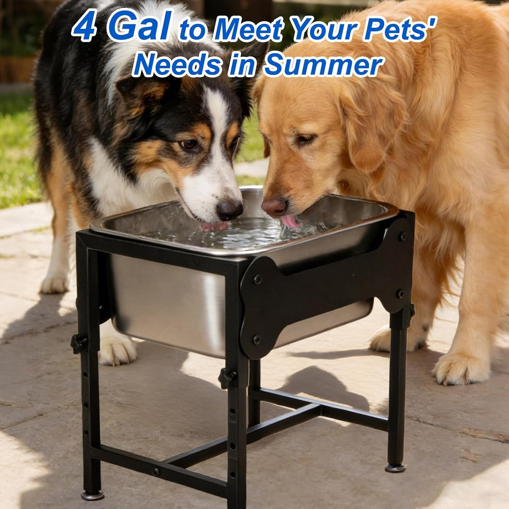 YUEPET Outdoor Elevated Dog Water Bowl, 4 Gallon Bowl for Large Dogs | 4 Gallon Stainless Steel Bowl, 4 Heights, Raised Stand, Food and Water Use, Easy Assembly, Raised Drinking Height, Large Dogs
