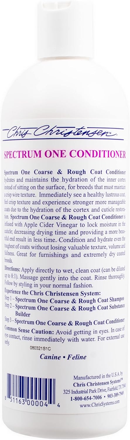 Chris Christensen Spectrum One Dog Conditioner, Coarse and Rough Coat, Groom Like a Professional, Repairs and Protects, Maintains Inner Cortex Hydration, Made in the USA, 16 oz