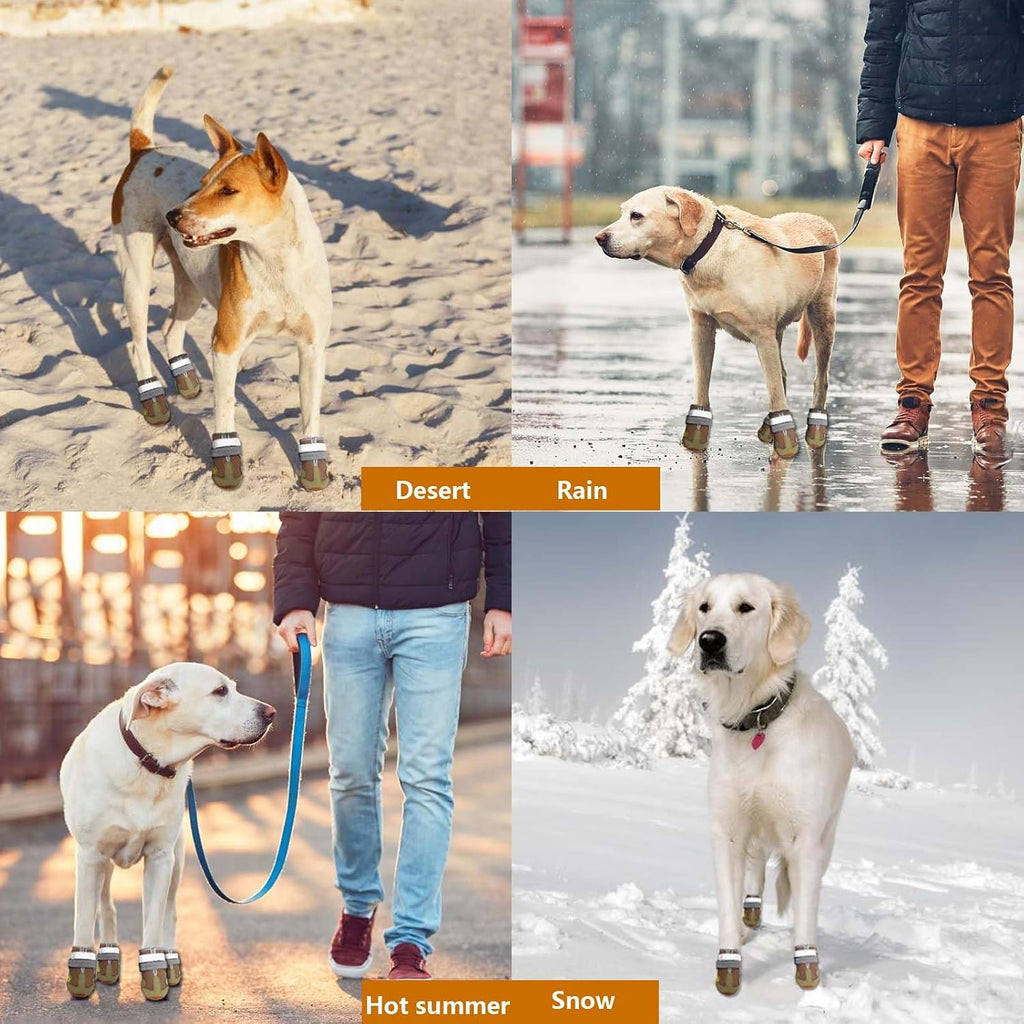 Dog Boots for Large Dogs, Medium Dogs and paw Guards for Snowy Winters, hot Summer Roads, Waterproof Rainy Days, Outdoor Walking, and Non-Slip Indoor Hard Surfaces 4 Pieces