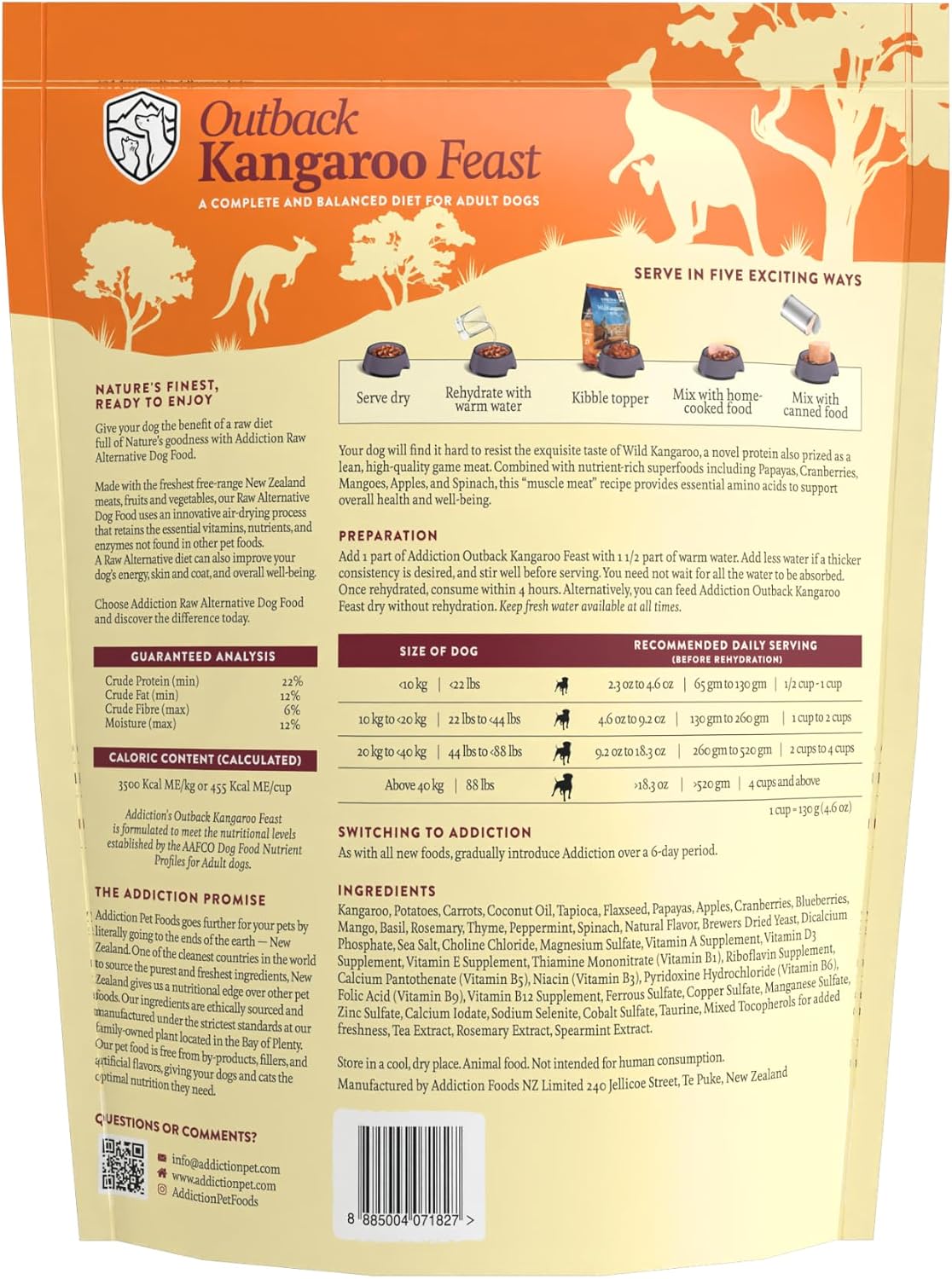 Addiction Outback Kangaroo Feast Air-Dried Grain-Free Dog Food – Complete Meal or Topper with Natural Ingredients for Digestive and Skin & Coat Health, 2lb