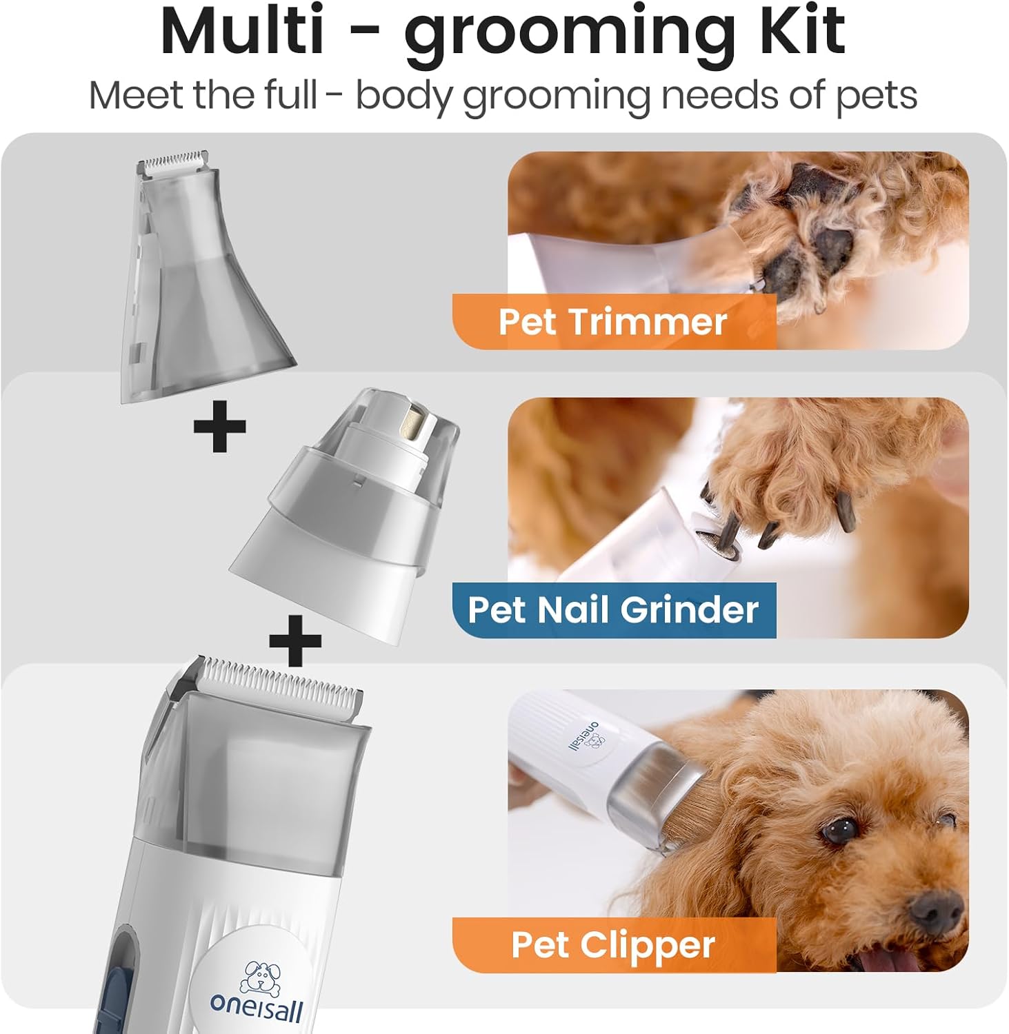oneisall Dog Grooming Kit, Dog Grooming Clippers, Professional Pet Grooming Vacuum with 7 Pet Grooming Tools for Shedding Thick & Thin Dogs Cats Pet Hair (Yellow)