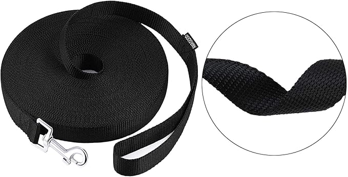 AMAGOOD Dog/Puppy Obedience Recall Training Agility Lead-15 ft 20 ft 30 ft 50 ft Long Leash-for Dog Training,Tie Out,Play,Safety,Camping (20Feet x 1Inch, Black)