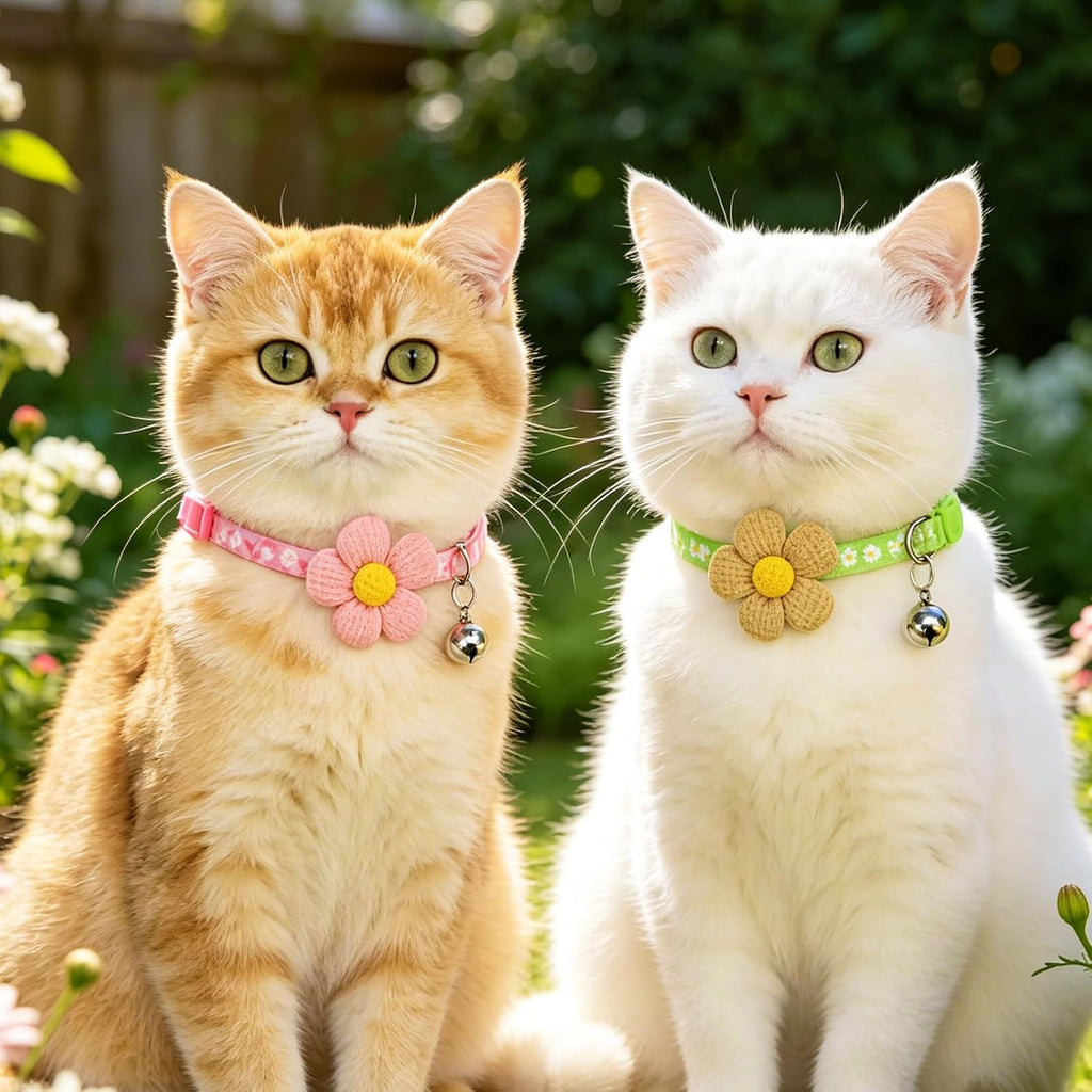 PUPTECK Cat Collar Breakaway with Bells, Adjustable Kitten Collar Outfit | for Girl Boy Small Pet Puppy Bunny, Cute Costume Accessory with Safety Release Buckle (Sticker-Flowers)