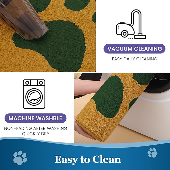 Buganda Dog Door Mat for Muddy Paws, Absorbent Dirt Trapper Washable Indoor Doormats, Non Slip Low-Profile Mud Mat for Dogs, Front Entrance Doormat for Inside Floor (36x24 Inches, Yellow and Green)