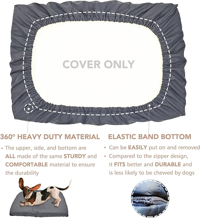 Dog Bed Cover Waterproof Replacement Machine Washable Covers for Dog Bed Heavy Duty Scratch Resistant Mattress Protector Pet Bed 36x27 Inch Grey Cover Only