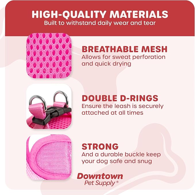 Downtown Pet Supply Step in Dog Harness No Pull, XX-Large, Pink - Adjustable Harness with Padded Mesh Fabric and Reflective Trim - Buckle Strap Harness for Dogs