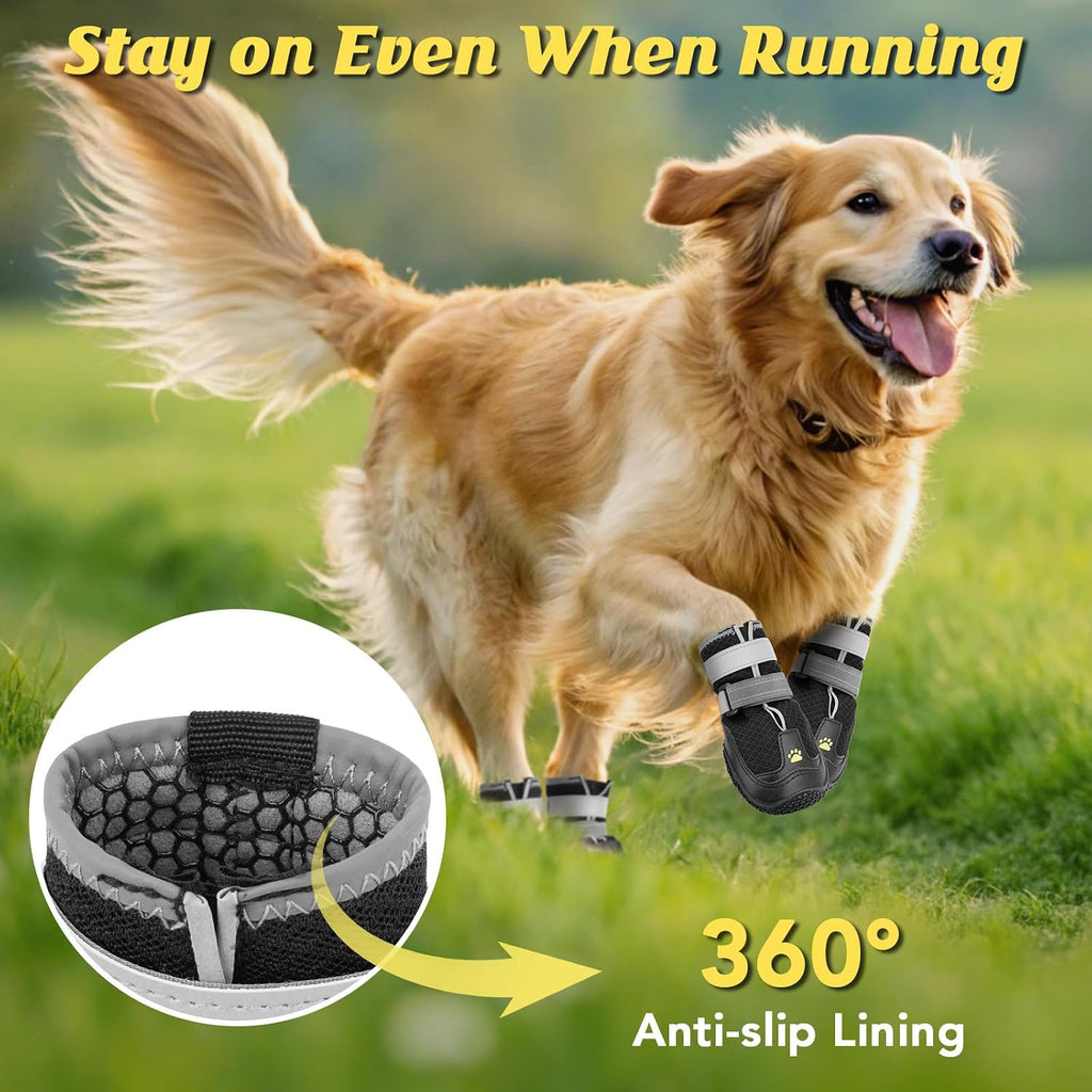 Dog Shoes for Large Medium Dogs, Dog Boots for Hot Pavement Size6 | Breathable Paw Protectors for Summer Walking Hiking Winter Snow Outdoor, No Slip Reflective Booties for Hardwood Floor
