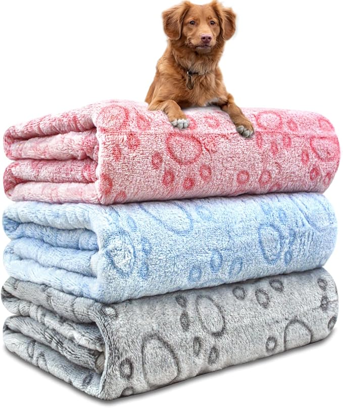 3 Pack Dog Blankets for Small Dogs, 23''x16'' Washable Dog Blanket, Soft Pet Blankets for Cat、Rabbit、Guinea Pig Small Animal Fleece Bedding Cute Claw Pattern Rabbit Bedding