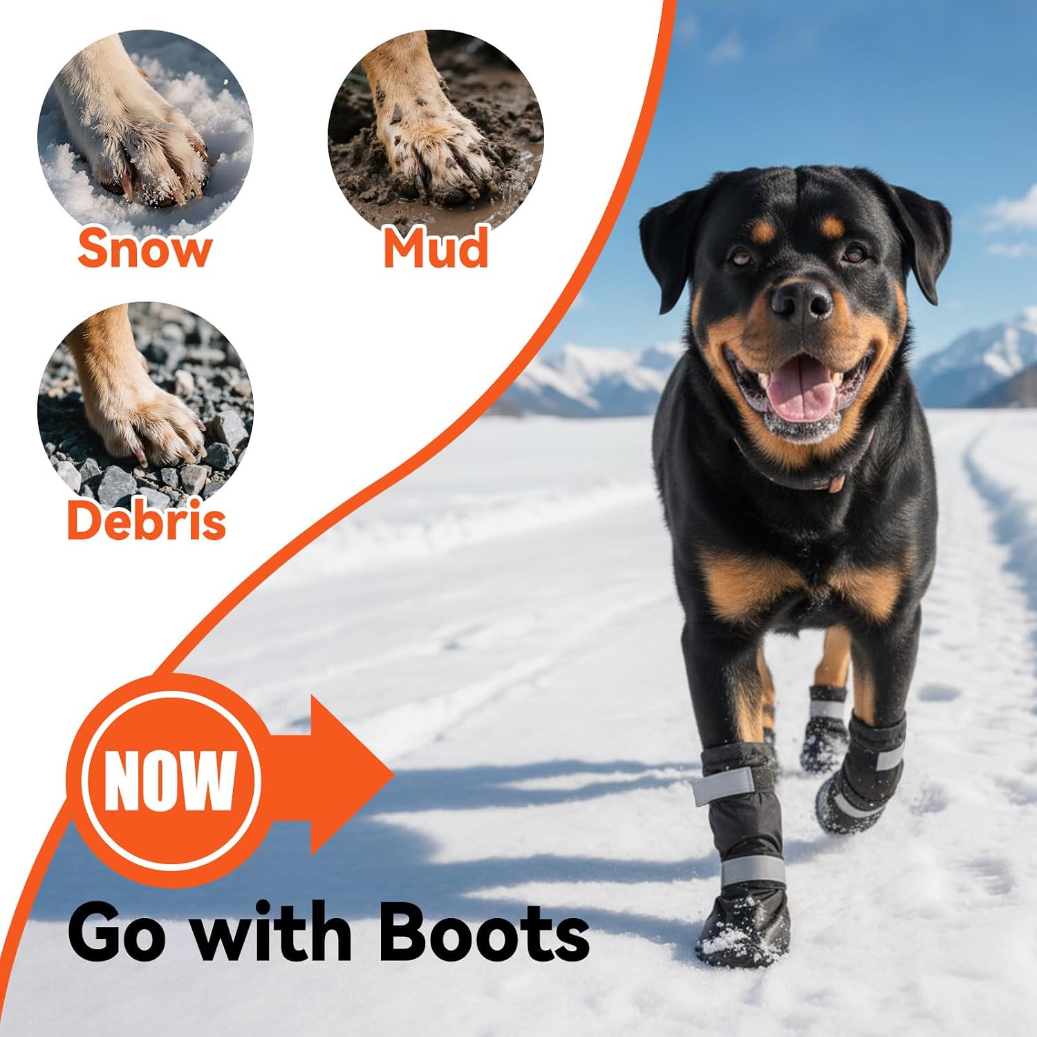 Enjoying Dog Winter Boots for Medium to Large Dogs, 4 PCS Anti-Slip Dog Rain Booties with Reflective Magic Tapes, Waterproof Boots for Long Legs Dogs, Warm Pet Shoes for Snowfield, Black, Size #3