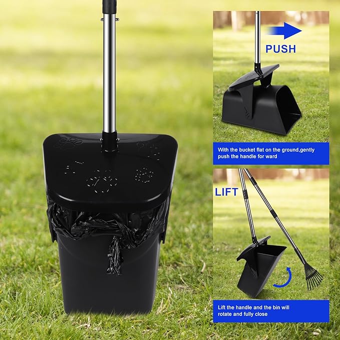 39.8'' Long Handle Dog Pooper Scooper with 20 Bag Attachment Heavy Duty Swivel Bin & Rake Pooper Scooper for Large Medium Dogs Easy to Clean Poop Scooper for Yard, Grass, Gravel