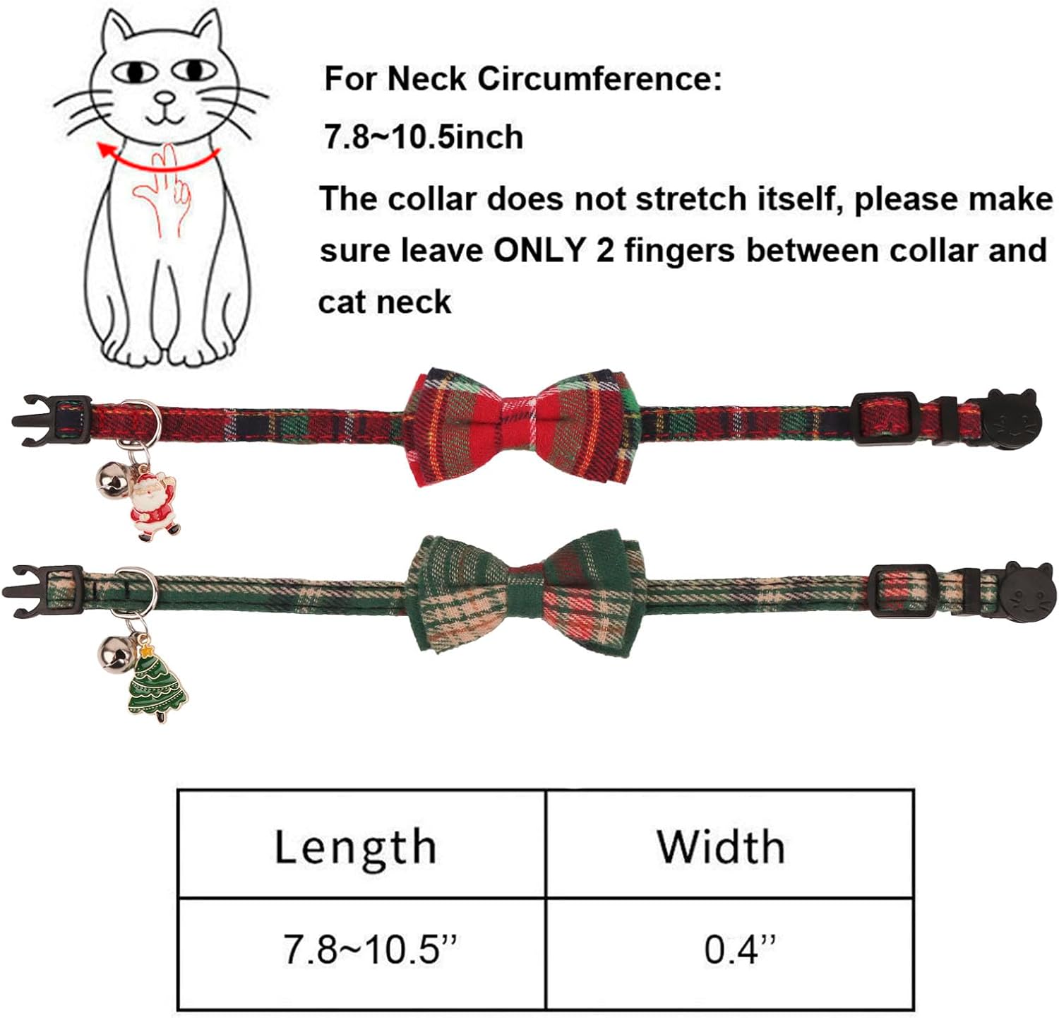 PTDECOR Christmas Cat Collars, Xmas Red Green Plaid Bowtie Collars | Detachable Bow Tie, Safe Breakaway Buckle, Adjustable, 2 Pack Xmas Red Green Charm Bell Christmas Collar for Cats Kittens