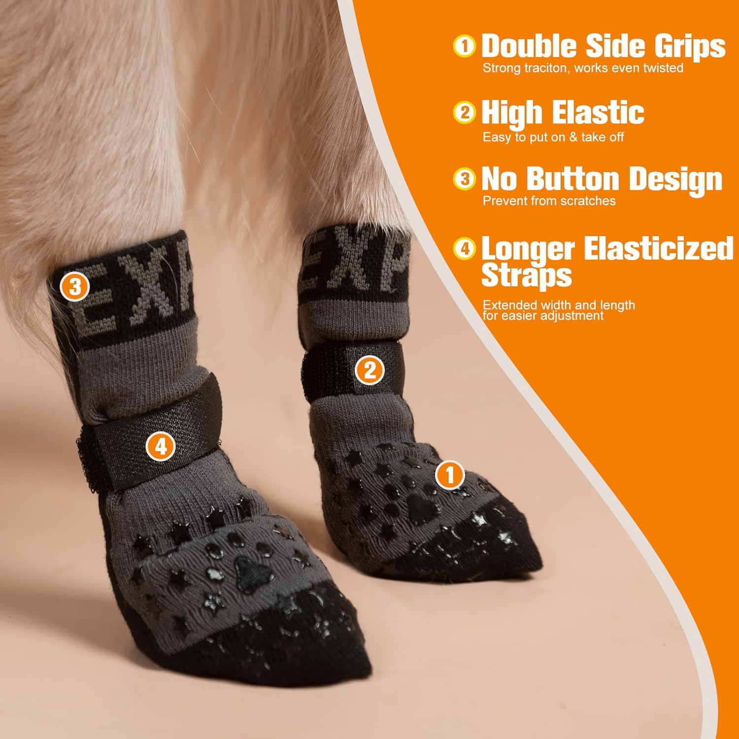 Anti Slip Dog Socks to Prevent Licking Paws, Dog Shoes for Hot Pavement, Booties for Hardwood Floors, Dog Boots & Paw Protectors with Grippers for Small Medium Large Senior Dogs Black