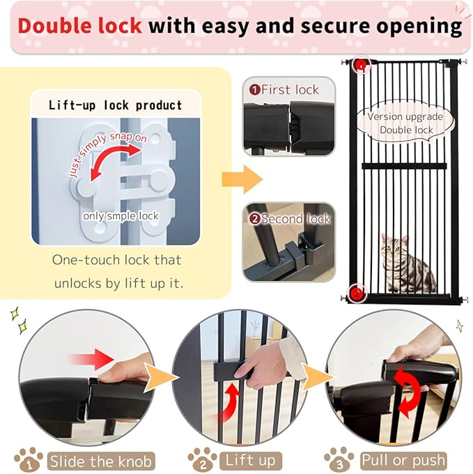 Lumizone Extra Tall Cat Gate 61.02" High Pressure Mounted Extra Wide 30.12"-34.05" (17Sizes) 1.37" Gap No Drilling Auto-Close Tall Pet Gate for Dogs (Black, 30.12"-34.05" W)