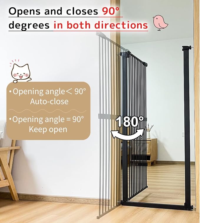 Lumizone Extra Tall Cat Gate 61.02" High Pressure Mounted Extra Wide 42.52"-46.64" (17Sizes) 1.37" Gap No Drilling Auto-Close Tall Pet Gate for Dogs (Black, 42.52"-46.64" W)