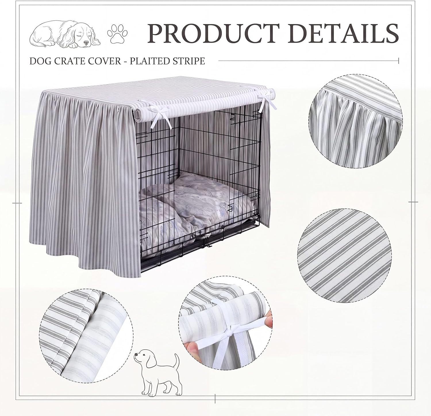 Ruffled Dog Crate Cover 36 Inches Gray Stripes Dog Crate Cover