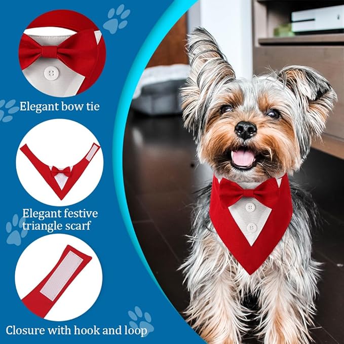 Dog Tuxedo, Formal Dog Wedding Bandana Adjustable Pet Collar with Bow, Small, Medium and Large Wedding Clothing, Birthday Gifts for Dogs
