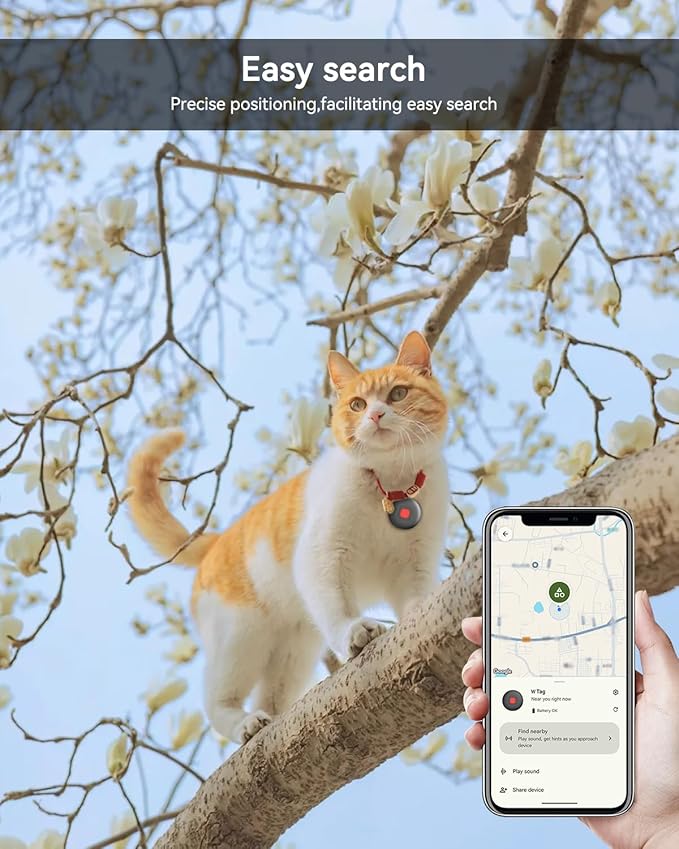 Bluetooth Dog Tracker Tag, Pet Tracker for Dogs with Silicone Collar Holder, Works with Apple Find My & Android Find Hub, IP65 Waterproof Anti-Lost Locator, White 2 Pack
