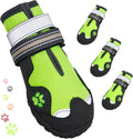 Dog Shoes for Large Dogs, 360°Anti Slip Medium Dog Boots & Paw Protectors Winter Snowy, Waterproof 4Pcs Dog Booties with Reflective Strips (Size 5: 2.37''x2.87''(W*L), Green)