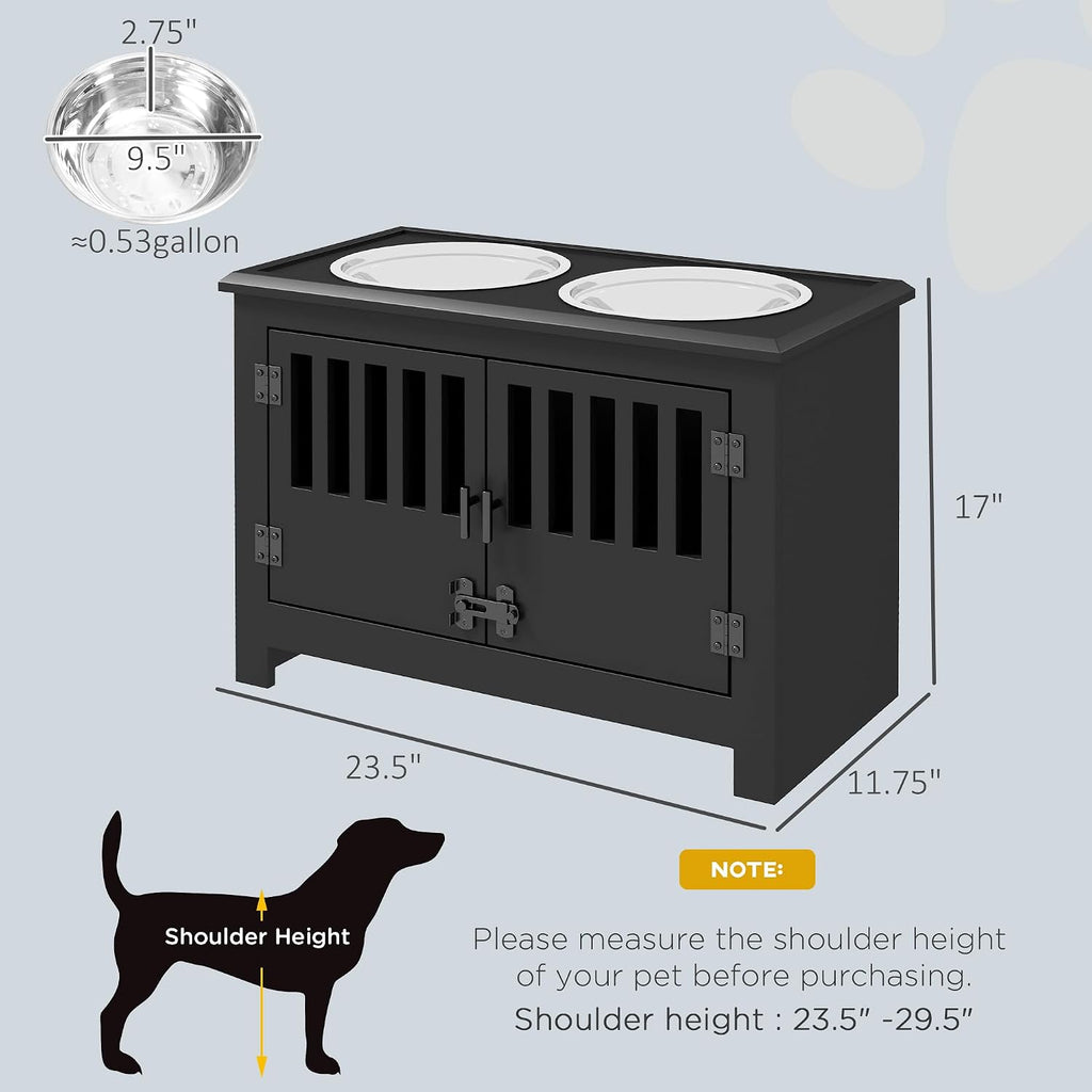 Large Elevated Dog Bowls with Storage Cabinet Containing Large 37L Capacity, Raised Bowl Stand Pet Food Bowl Dog Feeding Station, Black