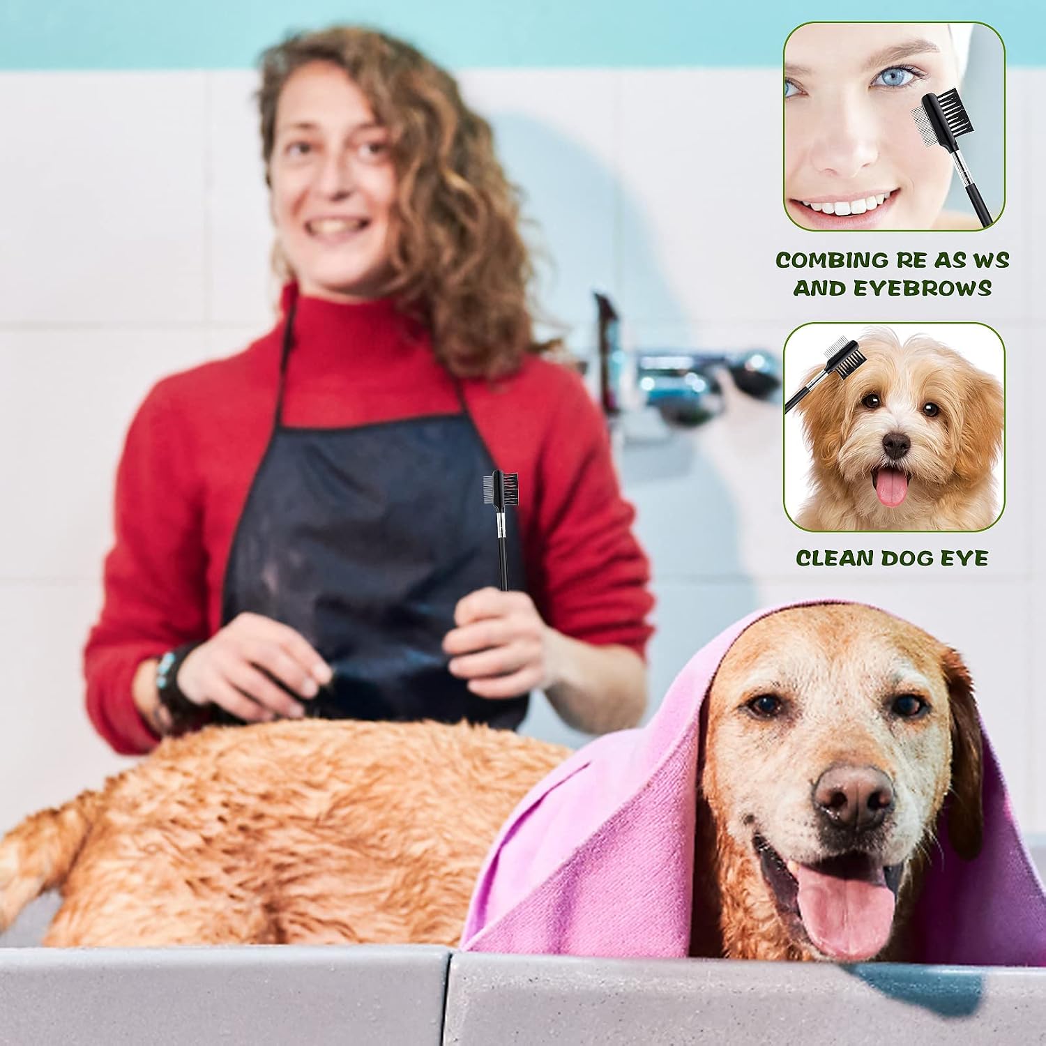 cobee Double-Head Metal Grooming Comb for Dogs, Puppies, and Cats - 2 Pcs Booger, Flea, Crust, Mucus, and Tear Stain Remover