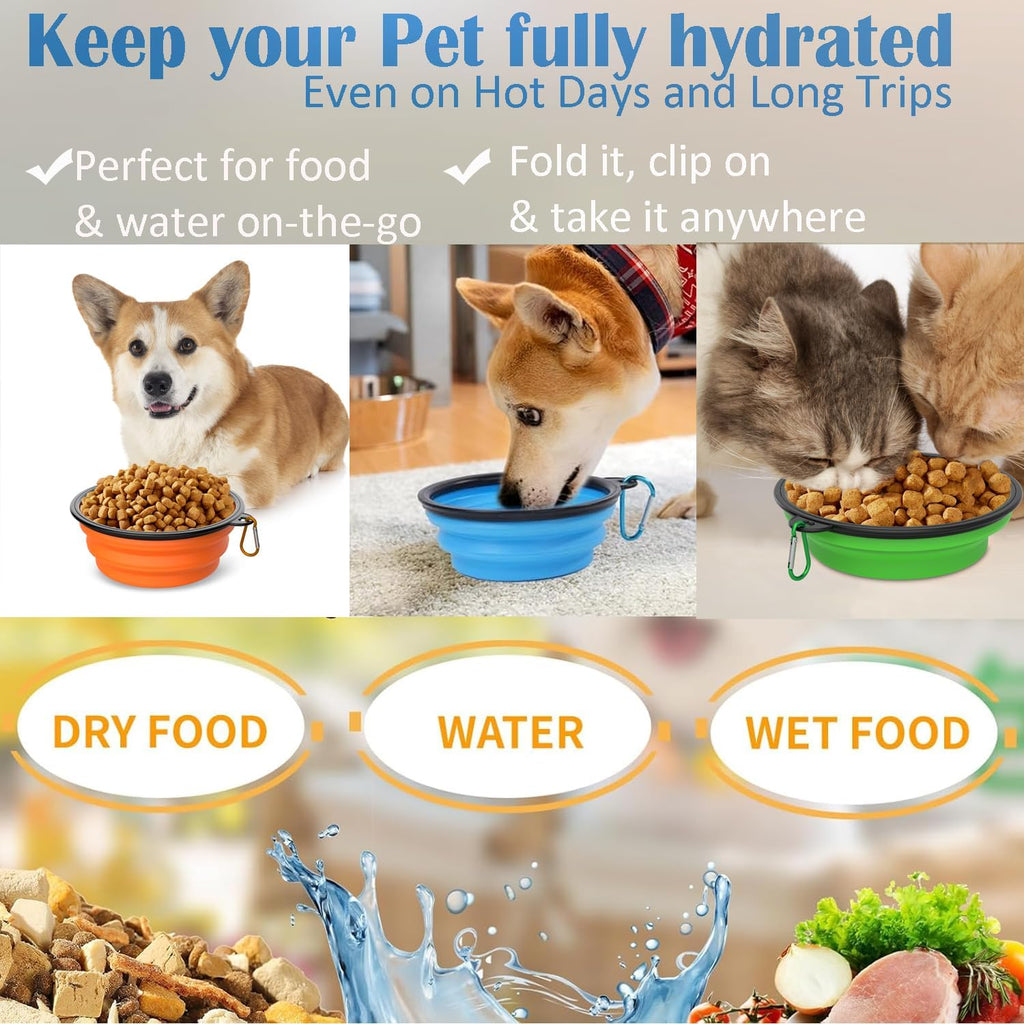 Collapsible Dog Bowls [3 Pack] 34 oz, Travel Dog Bowls, Pet Bowl Portable Foldable Water Food Feeding Dishes with Carabiner Clip for Traveling Hiking Walking-Black & Green & Blue
