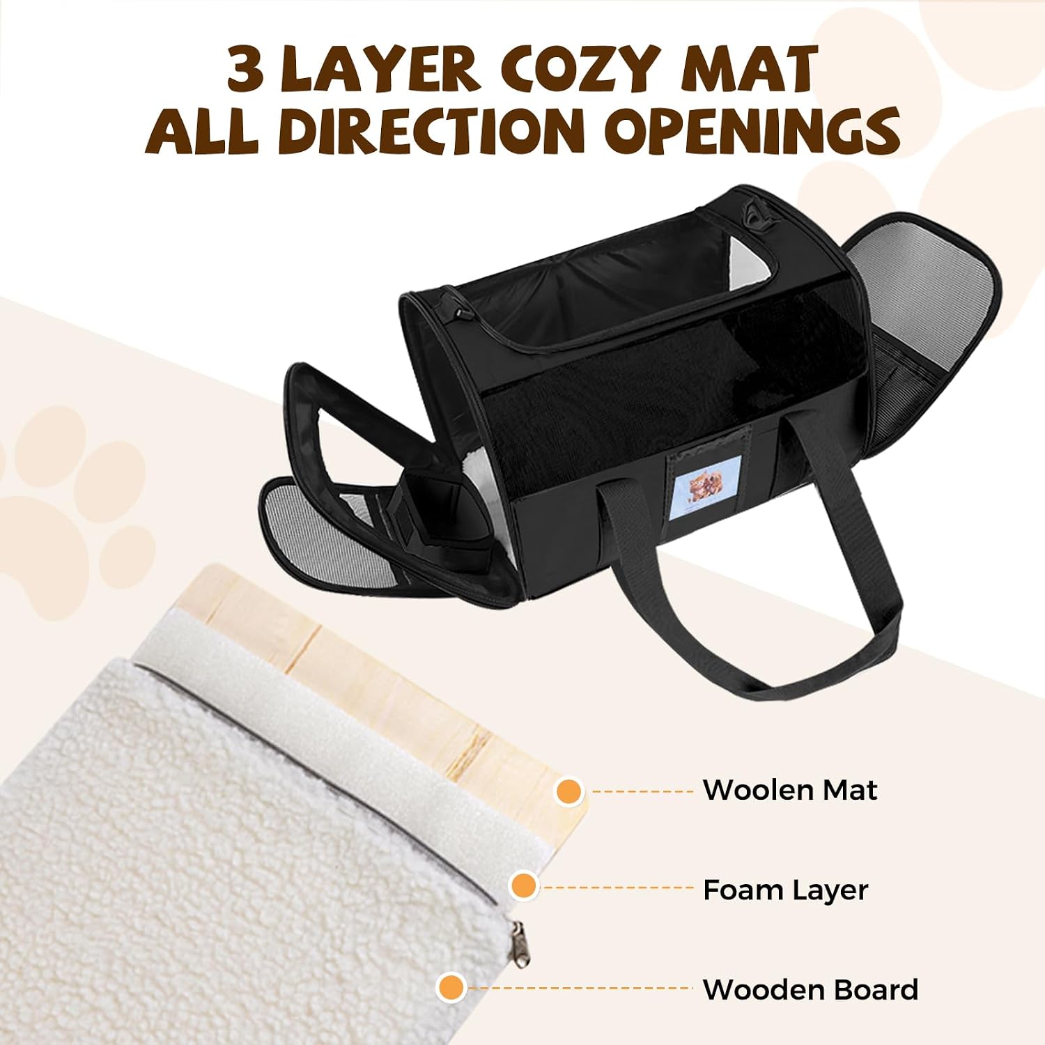 Large Soft Cat Carrier with Detachable Food Bowl,Pet Bag (Up to 28 lbs) | Puppy Kennel with Lockable Zippers for Small Dog, Kitten,Medium Travel Carrying Case for Car Airline Transport,Black
