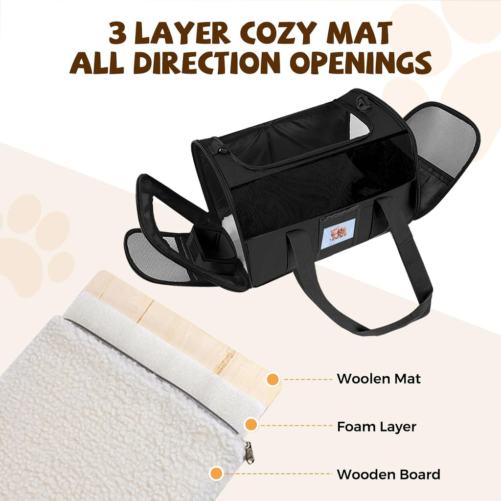 Large Soft Cat Carrier with Detachable Food Bowl,Pet Bag (Up to 28 lbs) | Puppy Kennel with Lockable Zippers for Small Dog, Kitten,Medium Travel Carrying Case for Car Airline Transport,Black