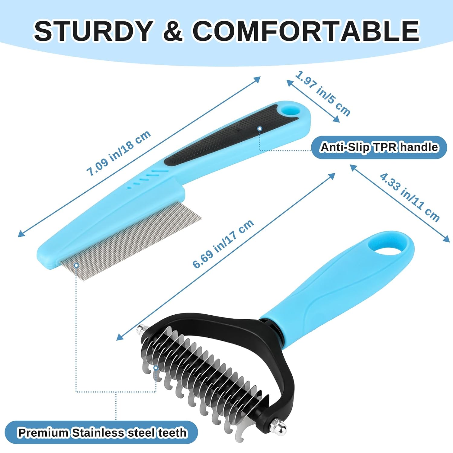 Pet Grooming Combo and Flea Comb, Flea and Tick Combs for Dogs and Cats, Deshedding Brush with Metal Comb for Detangling and Dematting Long, Matted Fur on Cats and Dogs(2pcs)